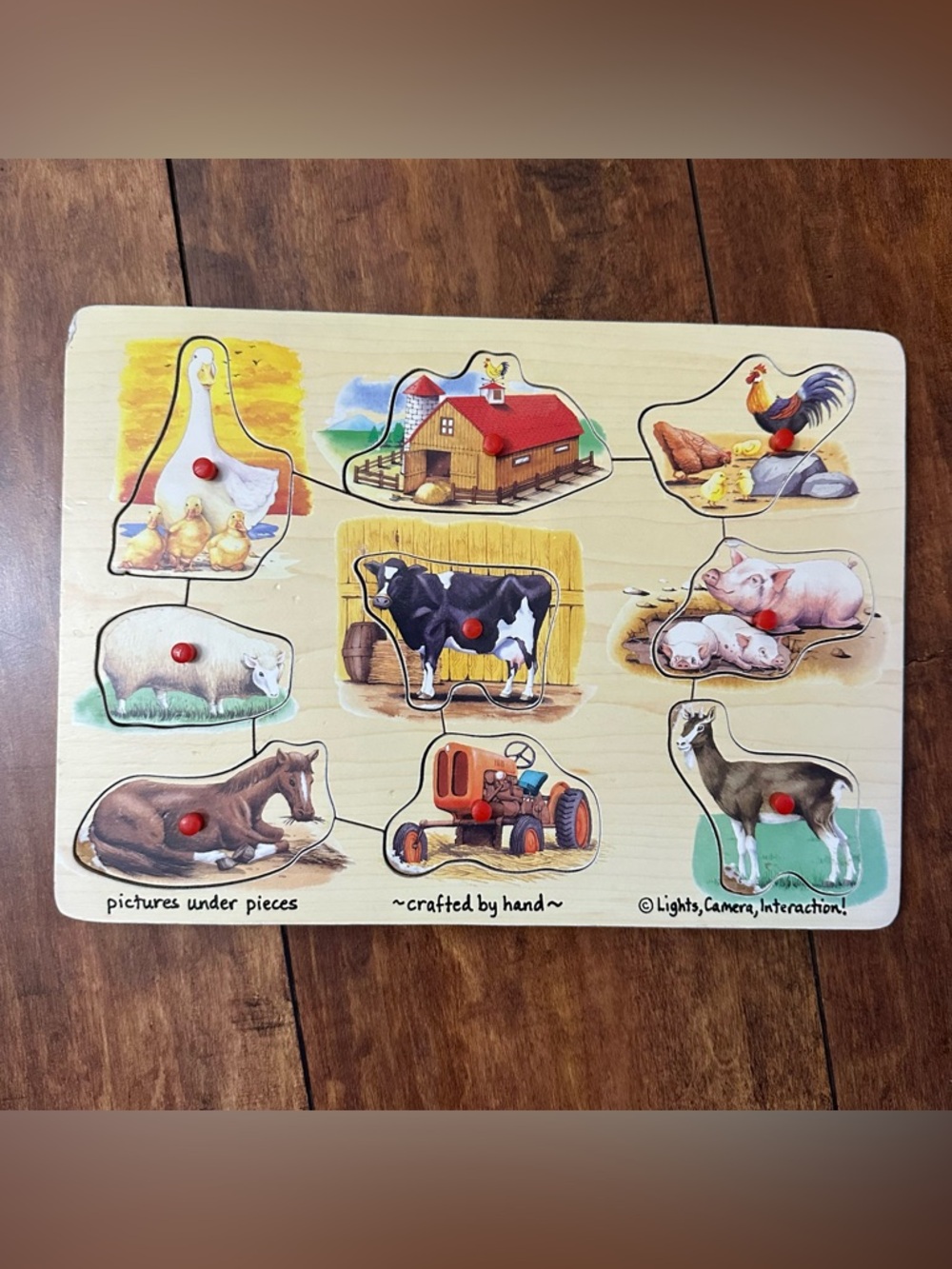 Wooden Farm Animal Peg Puzzle - Colorful Barnyard Pieces